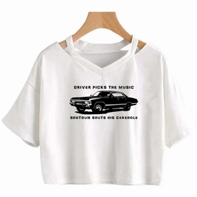 Gothic Y2K Crop Top for Women - Cute Cartoon Print, Slim Fit, All-Season Style