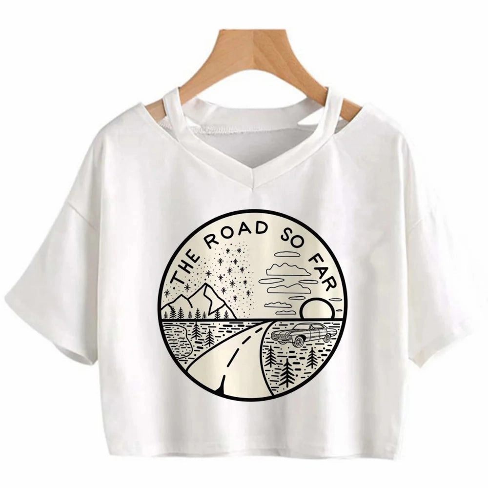 Gothic Y2K Crop Top for Women - Cute Cartoon Print, Slim Fit, All-Season Style