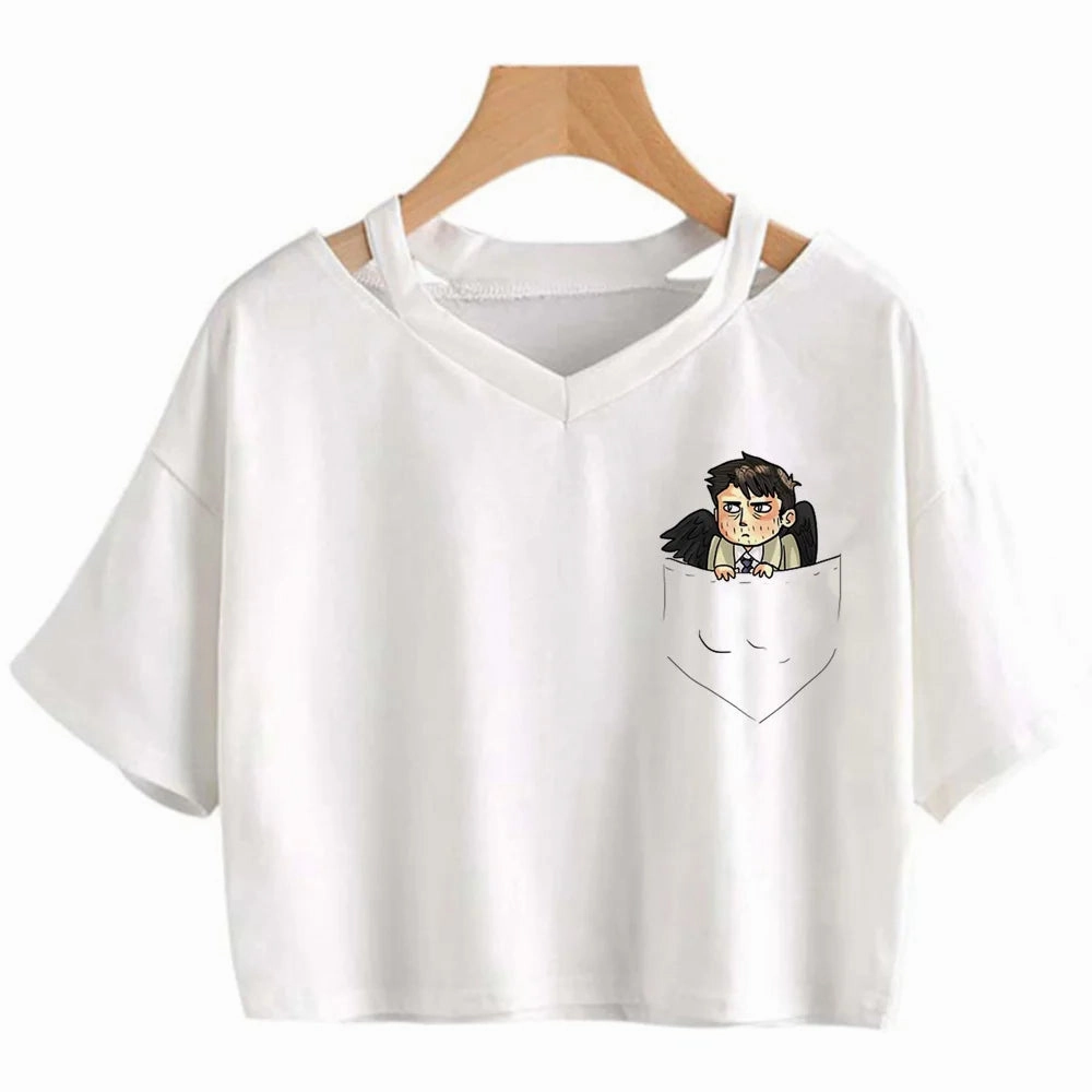 Gothic Y2K Crop Top for Women - Cute Cartoon Print, Slim Fit, All-Season Style