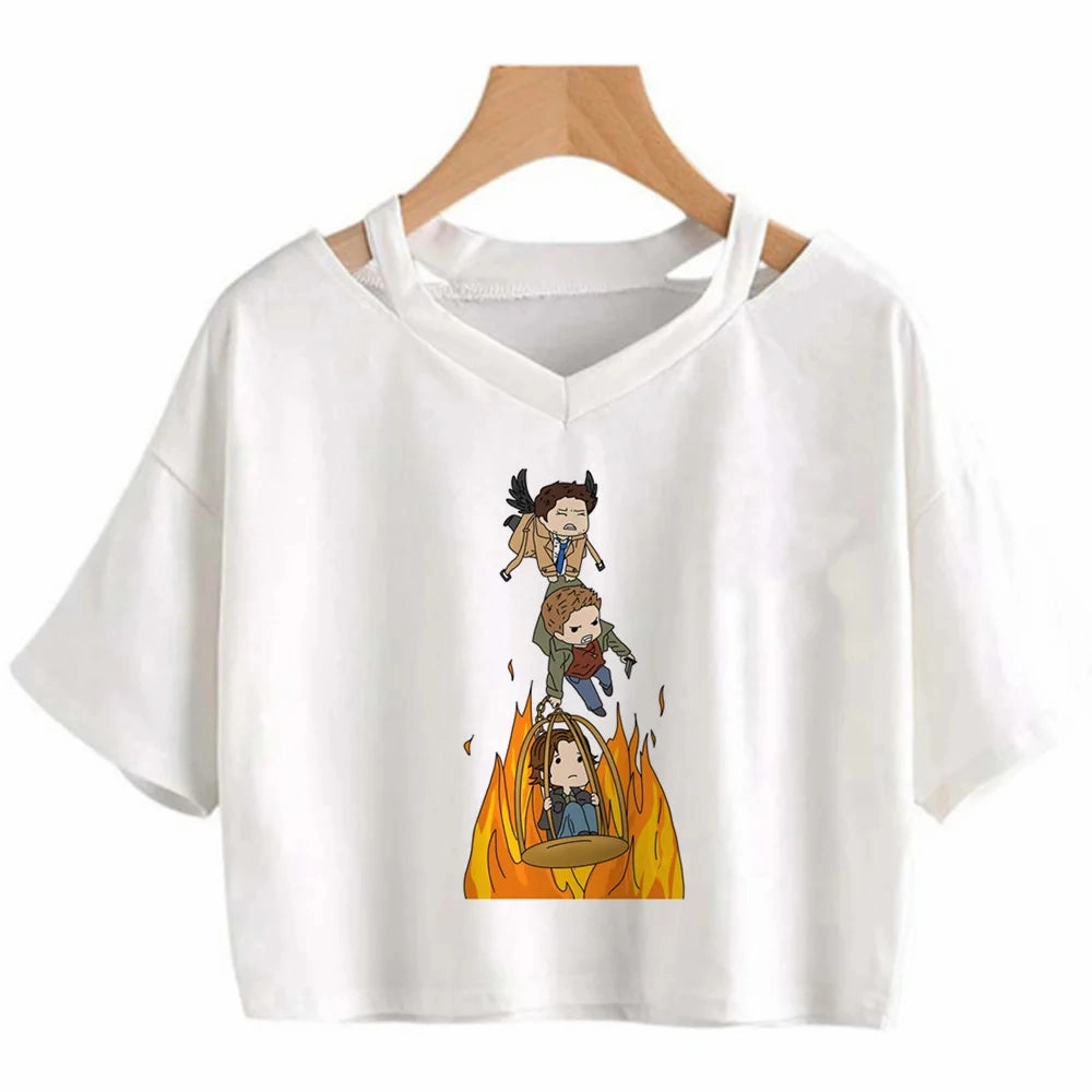 Gothic Y2K Crop Top for Women - Cute Cartoon Print, Slim Fit, All-Season Style