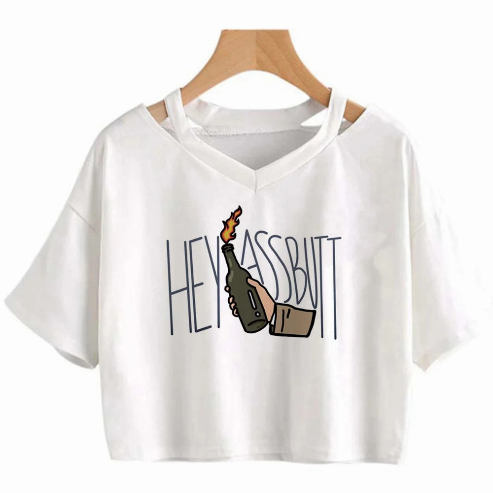 Gothic Y2K Crop Top for Women - Cute Cartoon Print, Slim Fit, All-Season Style