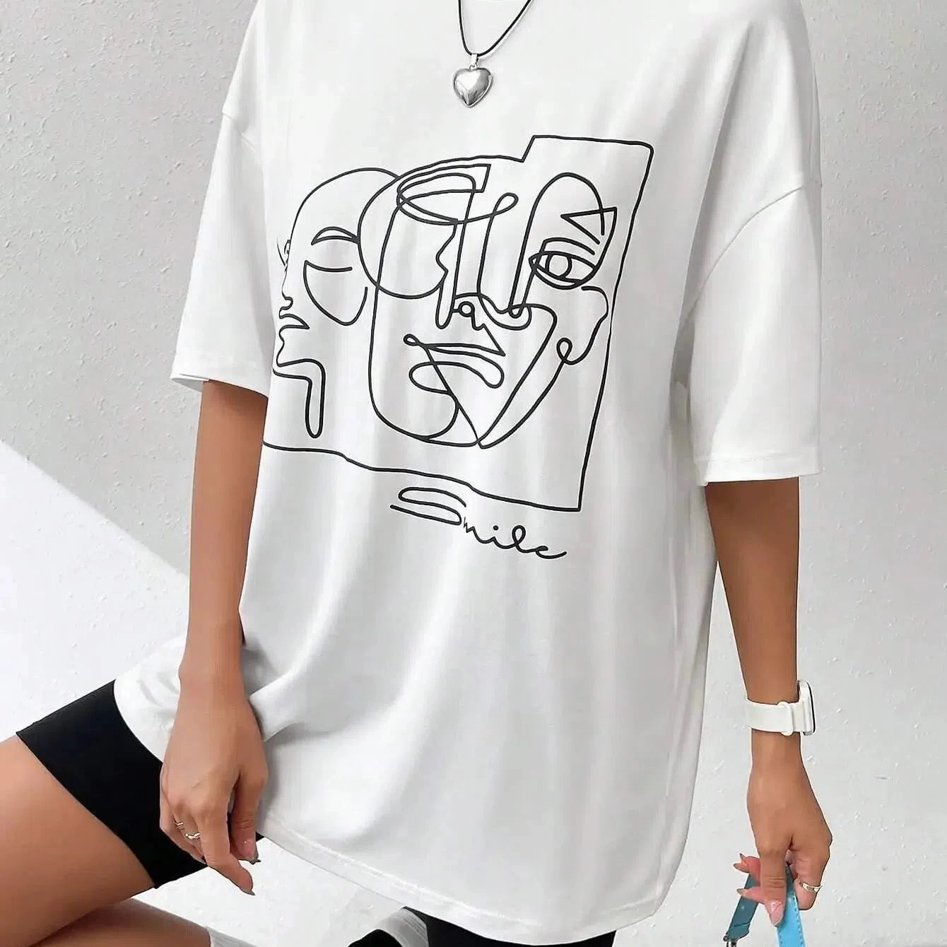 Graphic & Letter Print Crew Neck T Shirt Women Cotton Plus Size Casual Soft Short Sleeve Top