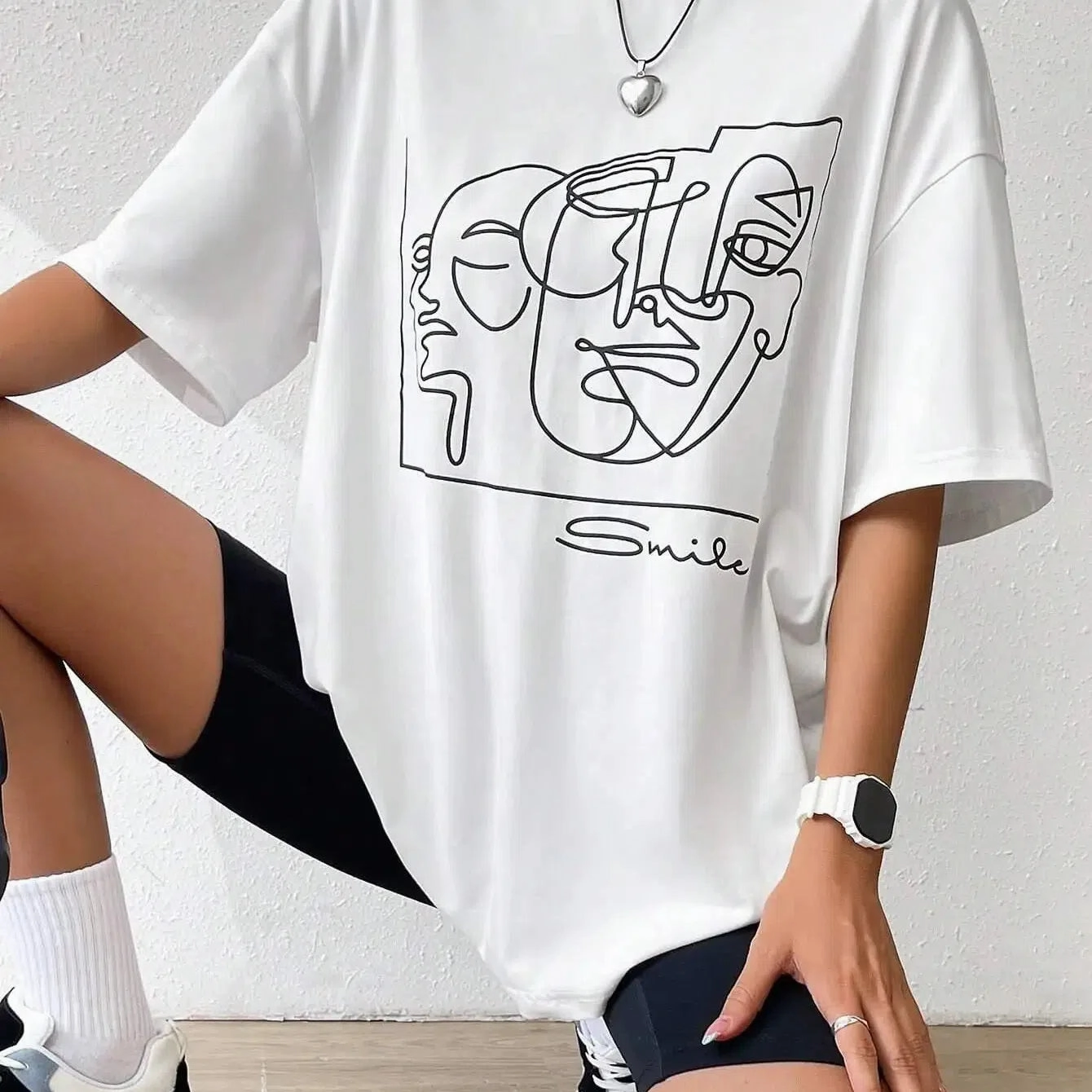 Graphic & Letter Print Crew Neck T Shirt Women Cotton Plus Size Casual Soft Short Sleeve Top