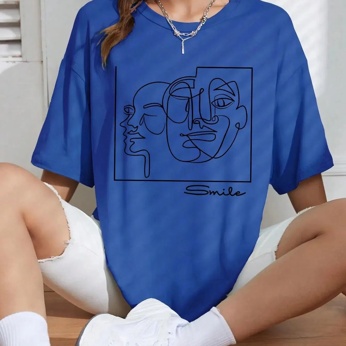 Graphic & Letter Print Crew Neck T Shirt Women Cotton Plus Size Casual Soft Short Sleeve Top