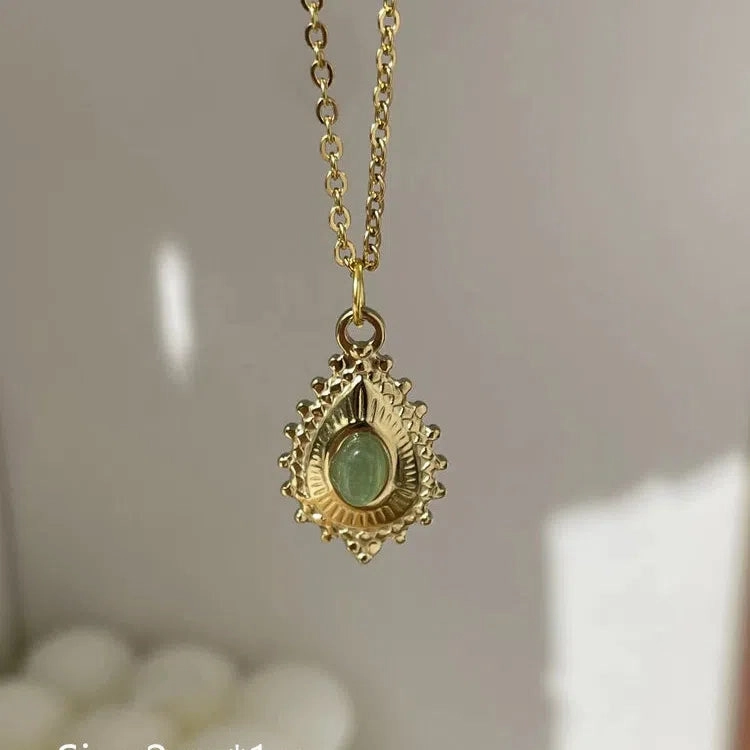 Gray Enamel Star Sun Charm Necklace with Natural Stones