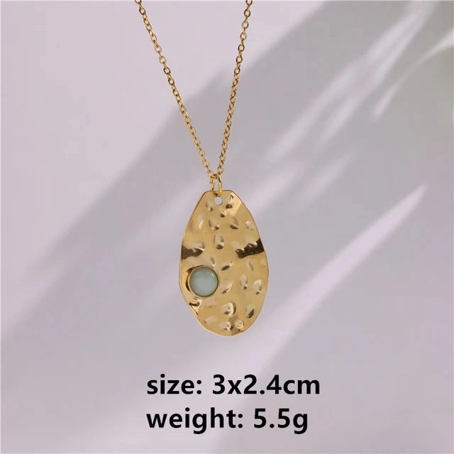 Gray Enamel Star Sun Charm Necklace with Natural Stones