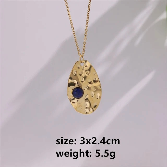 Gray Enamel Star Sun Charm Necklace with Natural Stones