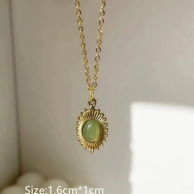 Gray Enamel Star Sun Charm Necklace with Natural Stones