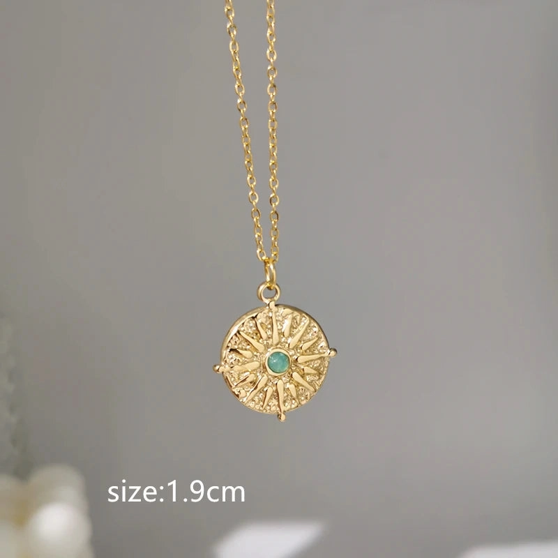 Gray Enamel Star Sun Charm Necklace with Natural Stones