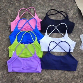 Gym Women Sports Underwear Cross Shoulder Strap Yoga Bra for Running and Pilates Fitness in Solid Color Tight Fit Vest