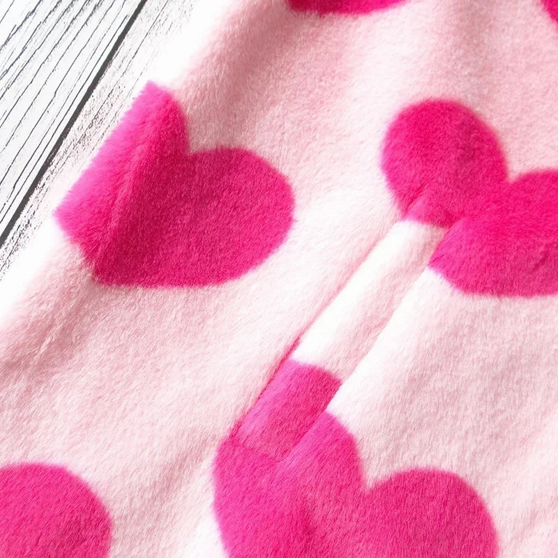 Harajuku Heart-shaped Print Plush Jacket Women Winter Coat
