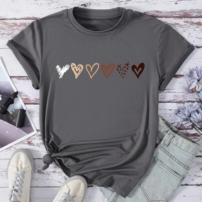 Heart Print T-shirt, Casual Short Sleeve Top for Women
