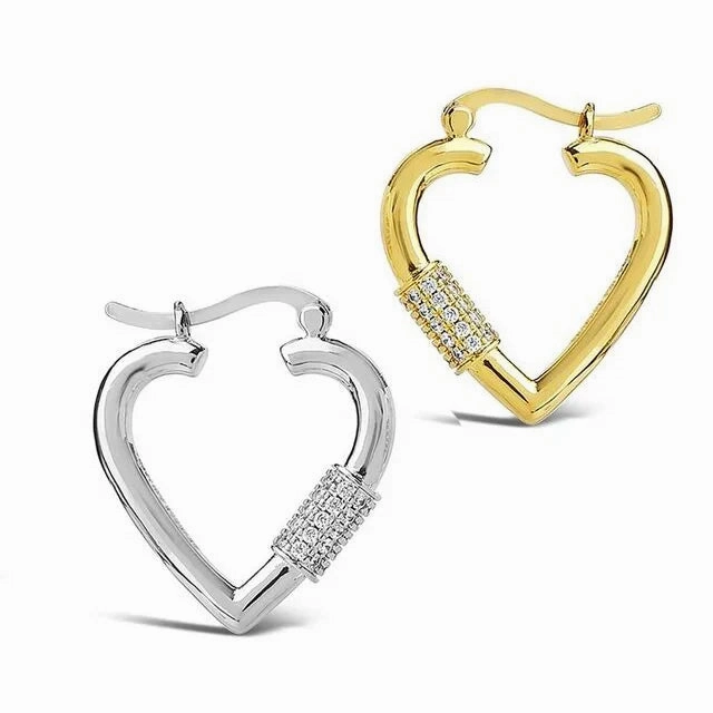 Heart Shape Toggle Clasp Hoop Earrings for Women CZ Jewelry