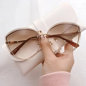 High Quality Women's Oval Rimless Sunglasses Lady Metal Cay Eye Shades for Women