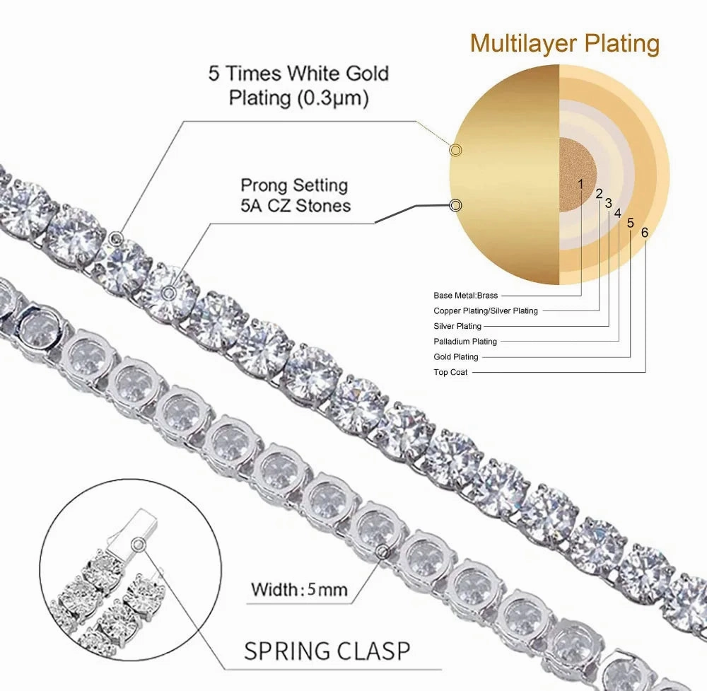 Hip Hop Jewelry Cubic Zirconia Iced Out Bling Necklace