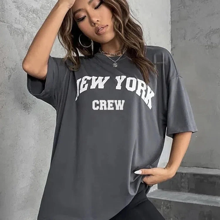 Hirsionsan Oversized Letter Graphic T-shirt Women Soft Casual Top
