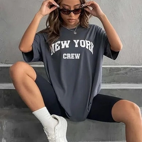 Hirsionsan Oversized Letter Graphic T-shirt Women Soft Casual Top