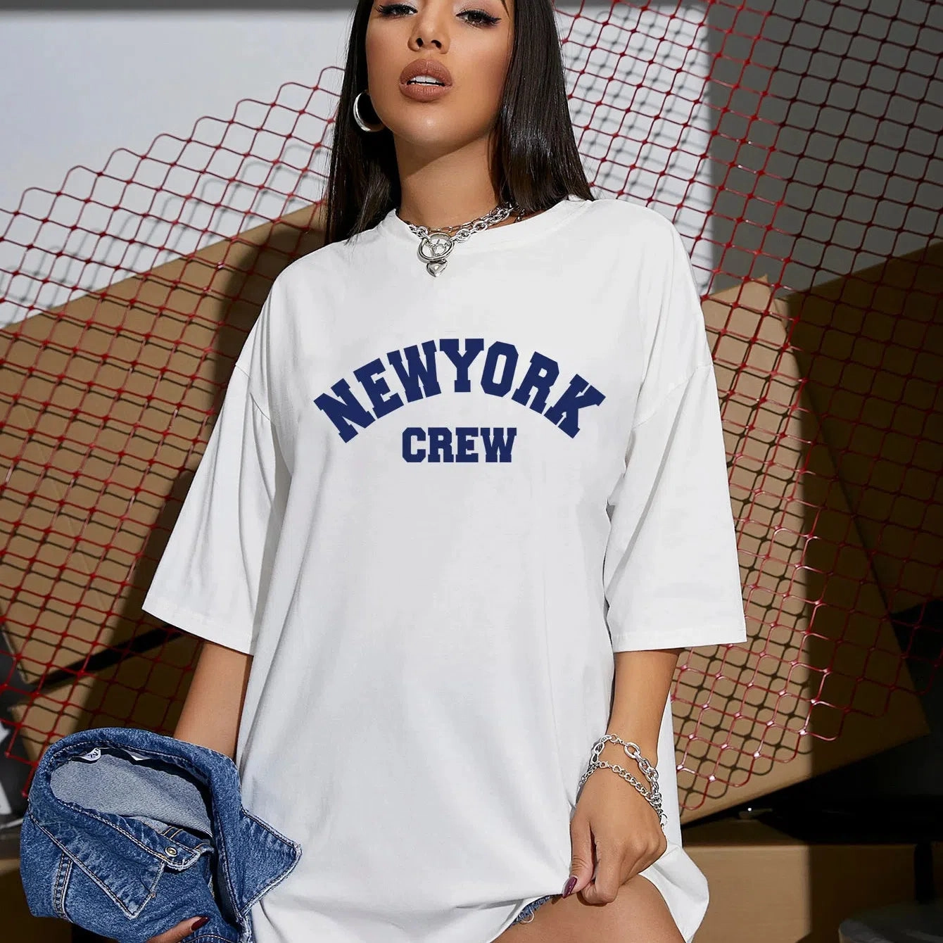 Hirsionsan Oversized Letter Graphic T-shirt Women Soft Casual Top