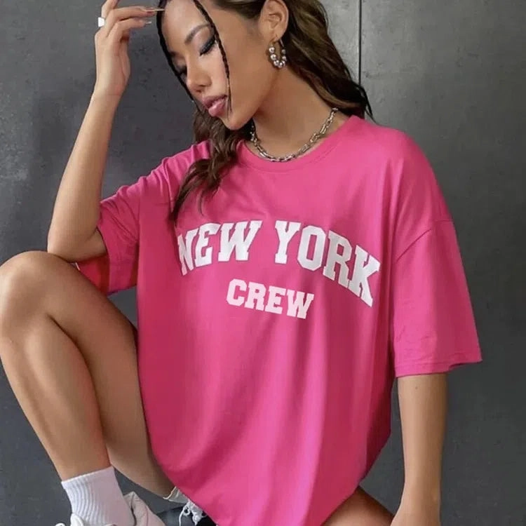 Hirsionsan Oversized Letter Graphic T-shirt Women Soft Casual Top