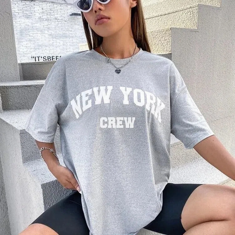 Hirsionsan Oversized Letter Graphic T-shirt Women Soft Casual Top