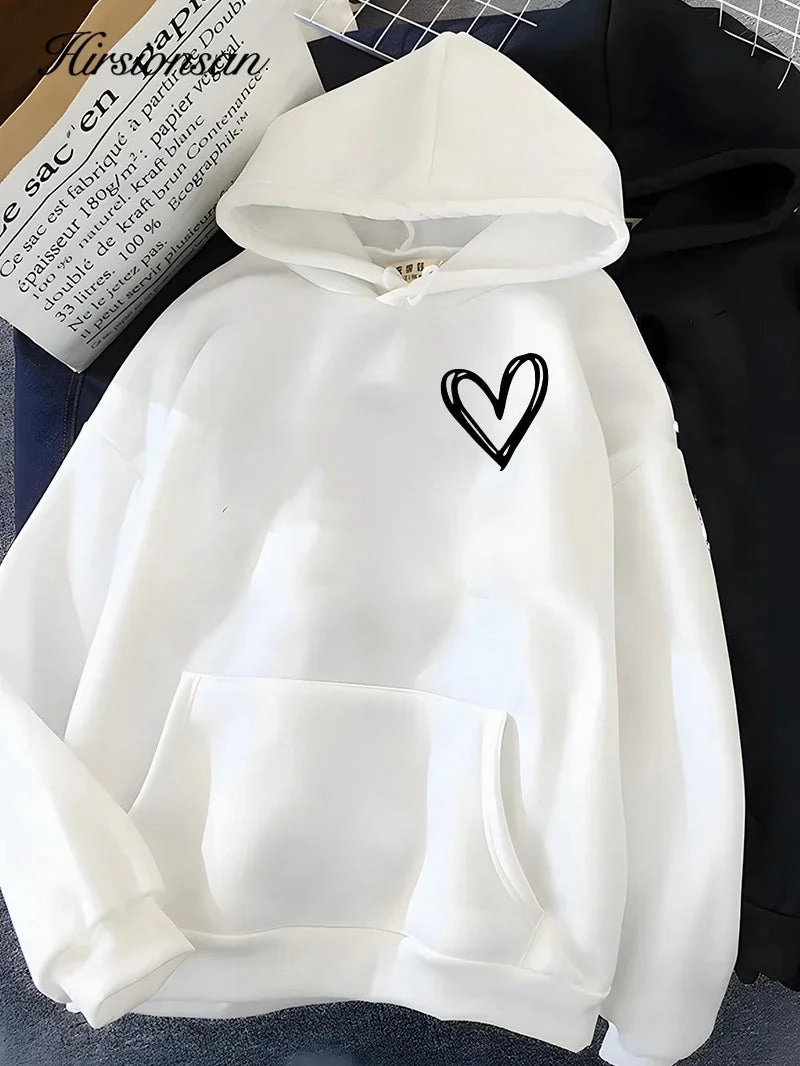 Hirsionsan Simplic Heart Print Women Sweatshirt Casual Hoodie for Winter Warmth