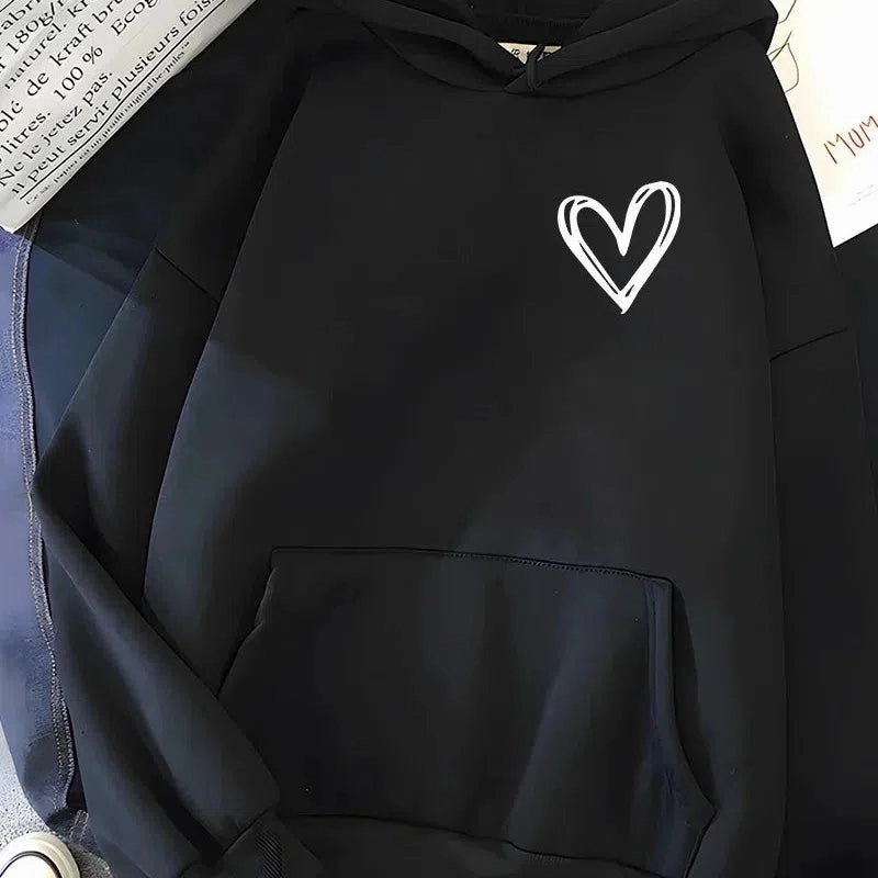 Hirsionsan Simplic Heart Print Women Sweatshirt Casual Hoodie for Winter Warmth