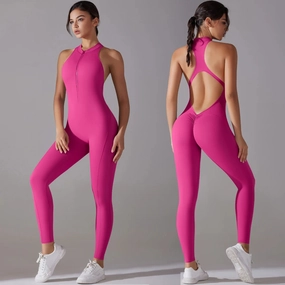Hollow Backless Yoga Jumpsuit for Women High Waist Skinny Sleeveless Sports Set with Zipper Perfect for Fitness Workout and Gym
