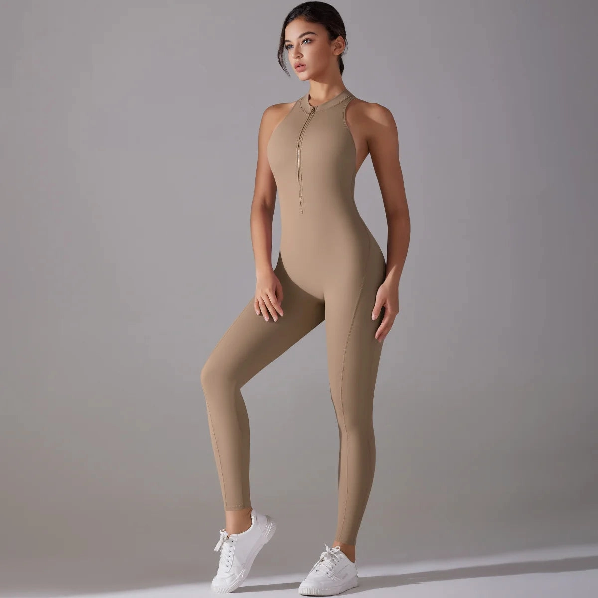 Hollow Backless Yoga Jumpsuit for Women High Waist Skinny Sleeveless Sports Set with Zipper Perfect for Fitness Workout and Gym