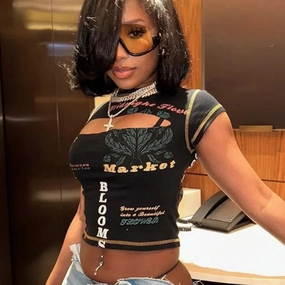 Hollow Out Crop Top Women O-Neck Aesthetic Clothes Letter Printed Y2k Accessories Short Sleeve Roupas Femininas Estilosas Summer