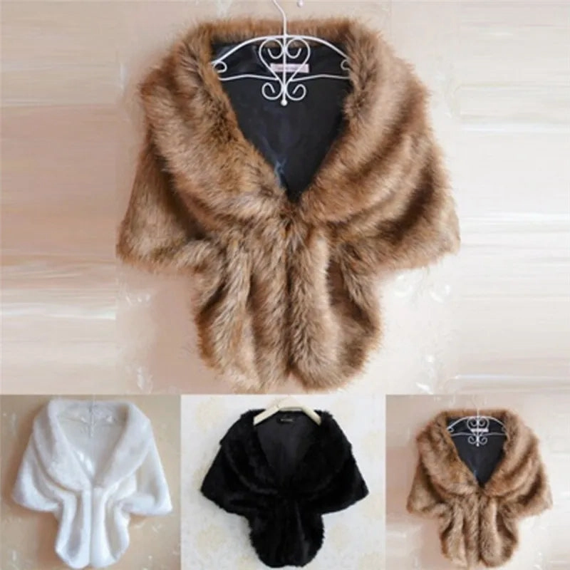 Hot New Women Plush Faux Fur Bridal Wedding Jacket Cape
