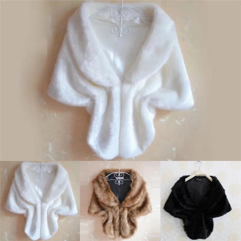 Hot New Women Plush Faux Fur Bridal Wedding Jacket Cape