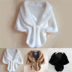 Hot New Women Plush Faux Fur Bridal Wedding Jacket Cape