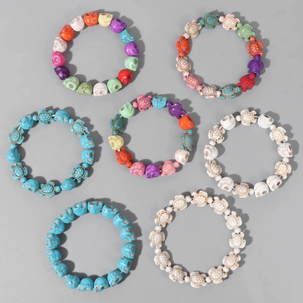 Hot Selling Sea Turtles Beads Bracelet Turquoise Skull Stretch Jewelry