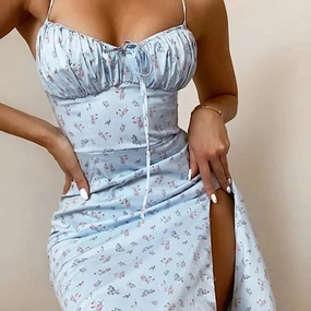 Hugcitar Sleeveless Satin Slip Floral Maxi Dress for Women