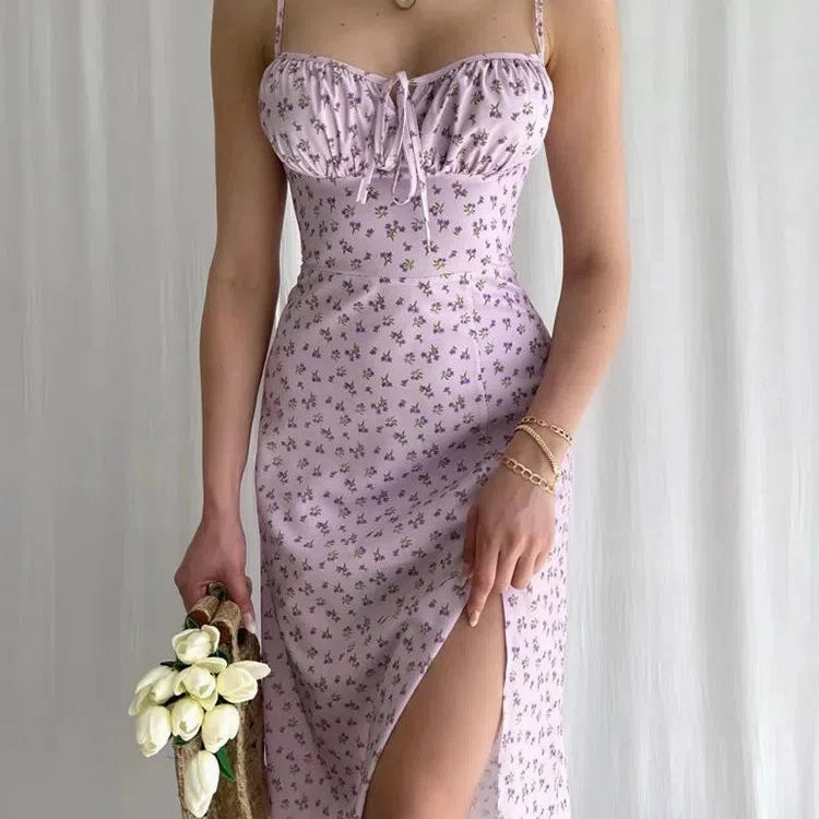Hugcitar Sleeveless Satin Slip Floral Maxi Dress for Women
