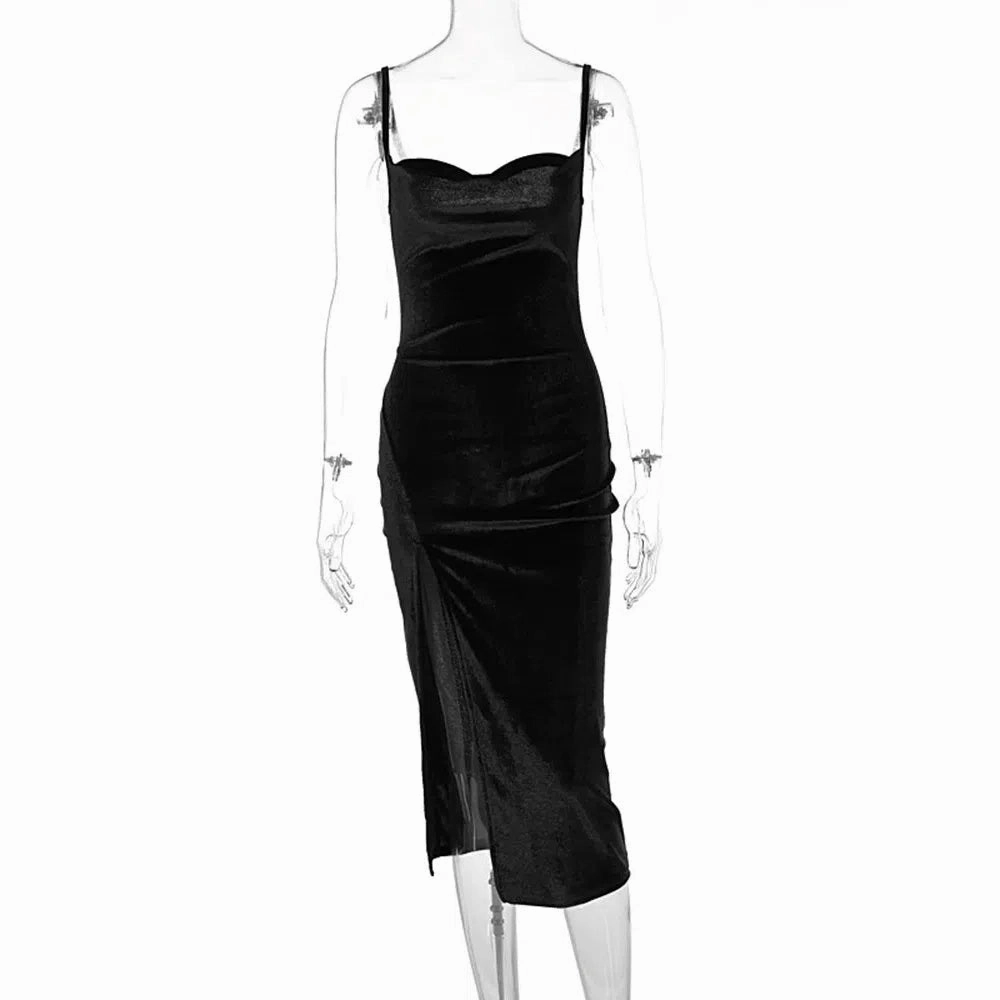 Hugcitar Velvet Swing Collar Sleeveless Maxi Dress Y2K