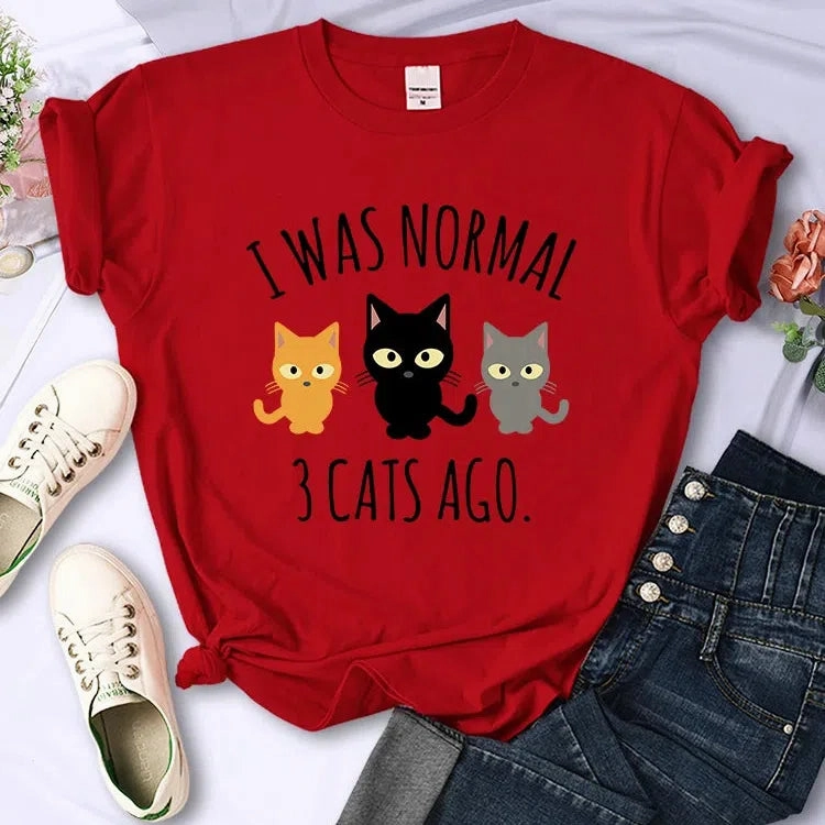 I Was Normal 3 Cats Ago Print T-shirt Female Casual Tee