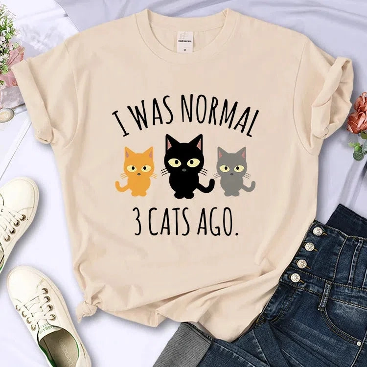 I Was Normal 3 Cats Ago Print T-shirt Female Casual Tee
