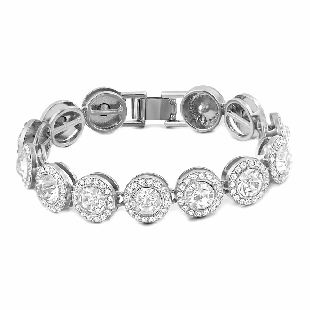 Iced Out Crystal Heart Tennis Miami Cuban Link Chain Bracelet