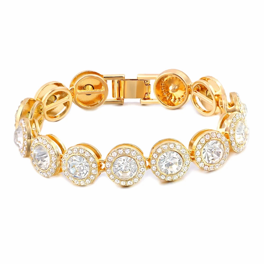 Iced Out Crystal Heart Tennis Miami Cuban Link Chain Bracelet
