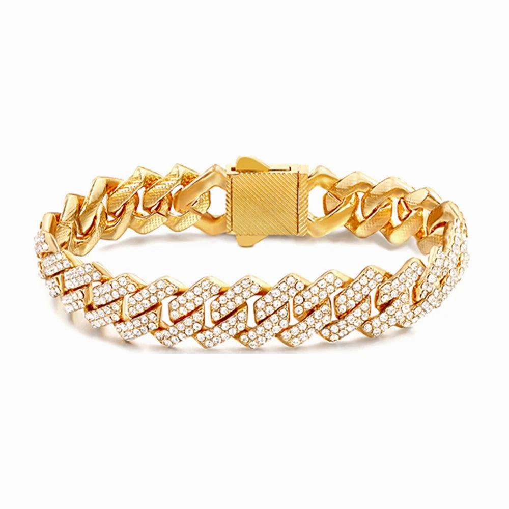 Iced Out Crystal Heart Tennis Miami Cuban Link Chain Bracelet