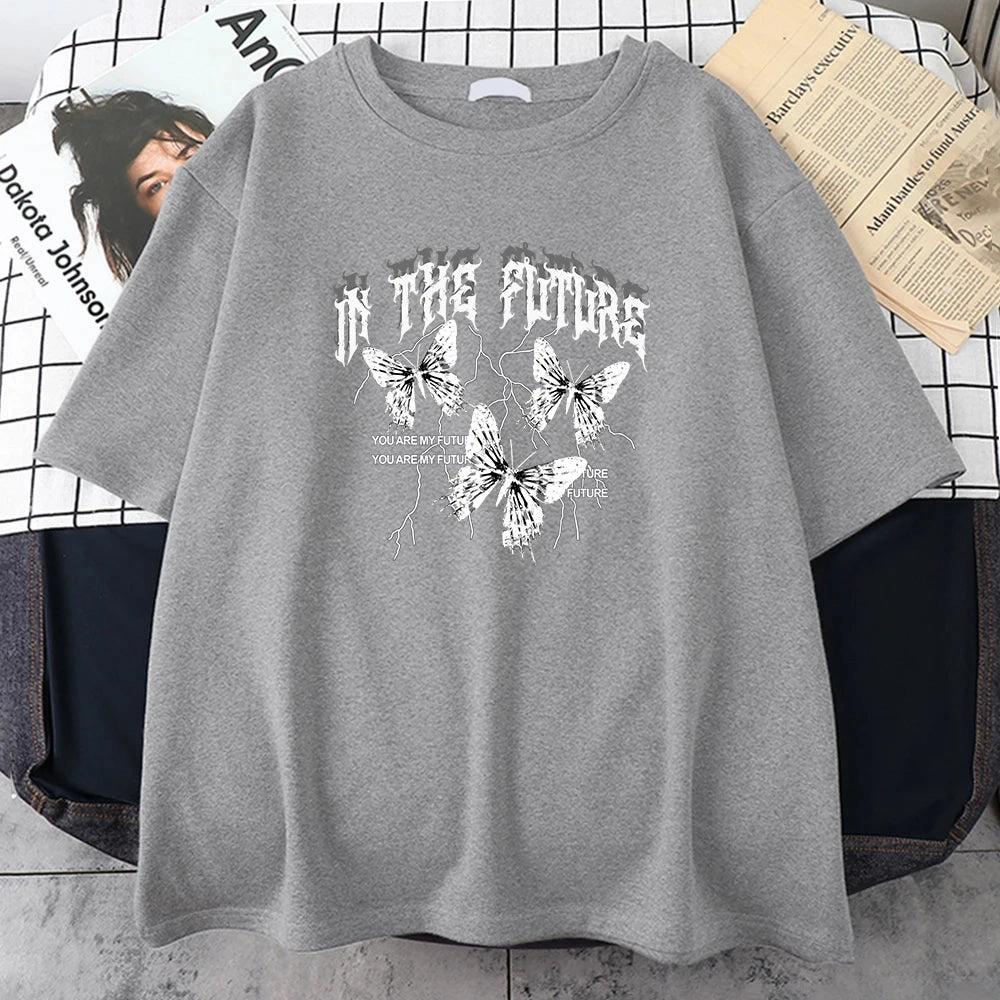 In The Future Dark Black Butterfly Creative Design T-Shirt