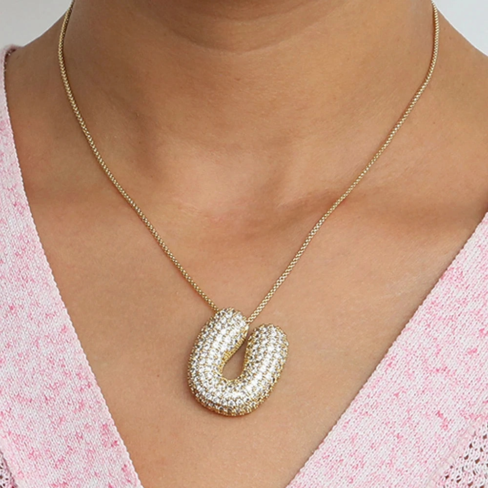 Initial Charm A-Z Pendant Necklace for Men Women Gold Hip Hop
