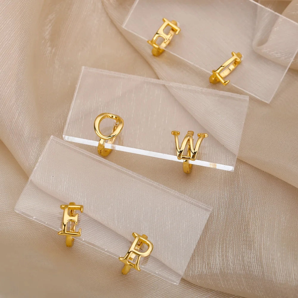 Initial Letter Stud Earrings For Women Stainless Steel A-Z Jewelry
