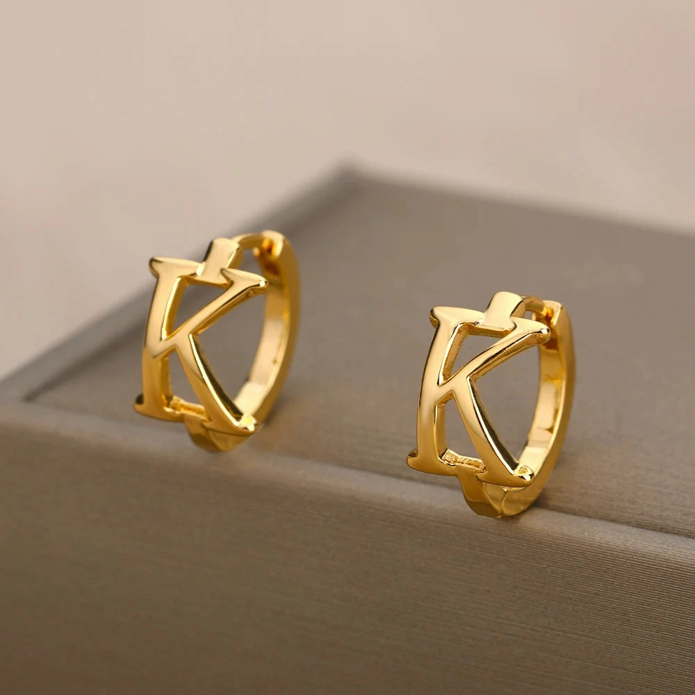 Initial Letter Stud Earrings For Women Stainless Steel A-Z Jewelry