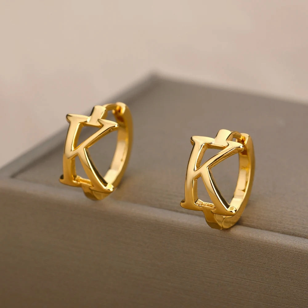Initial Letter Stud Earrings For Women Stainless Steel A-Z Jewelry