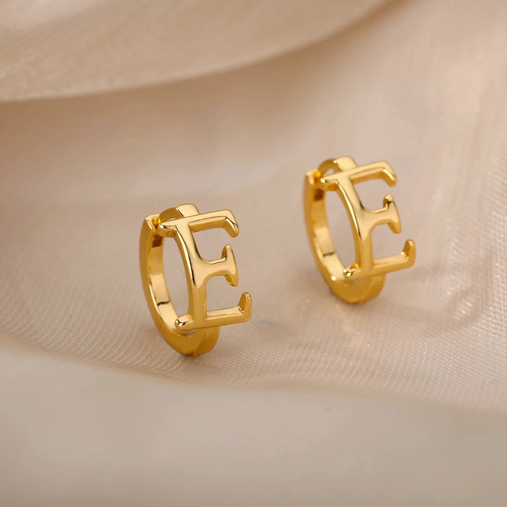 Initial Letter Stud Earrings For Women Stainless Steel A-Z Jewelry