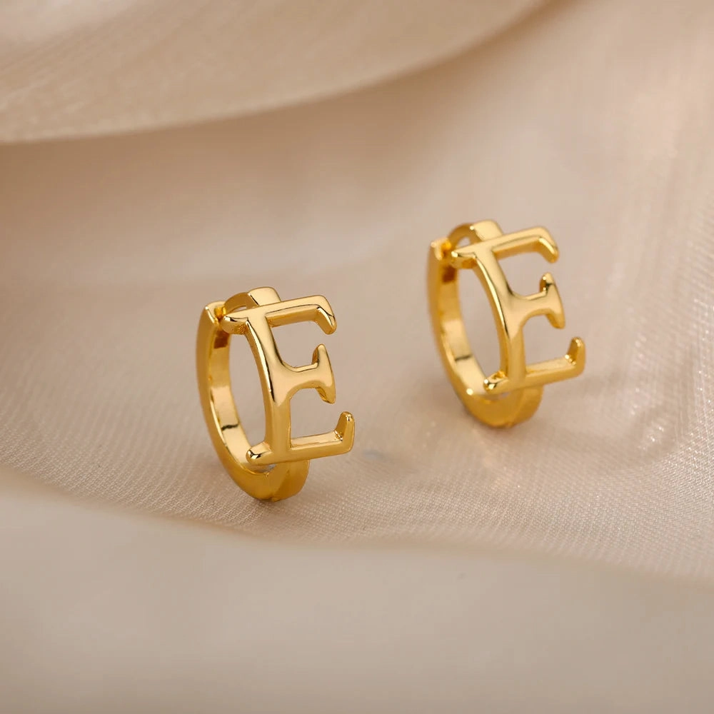 Initial Letter Stud Earrings For Women Stainless Steel A-Z Jewelry