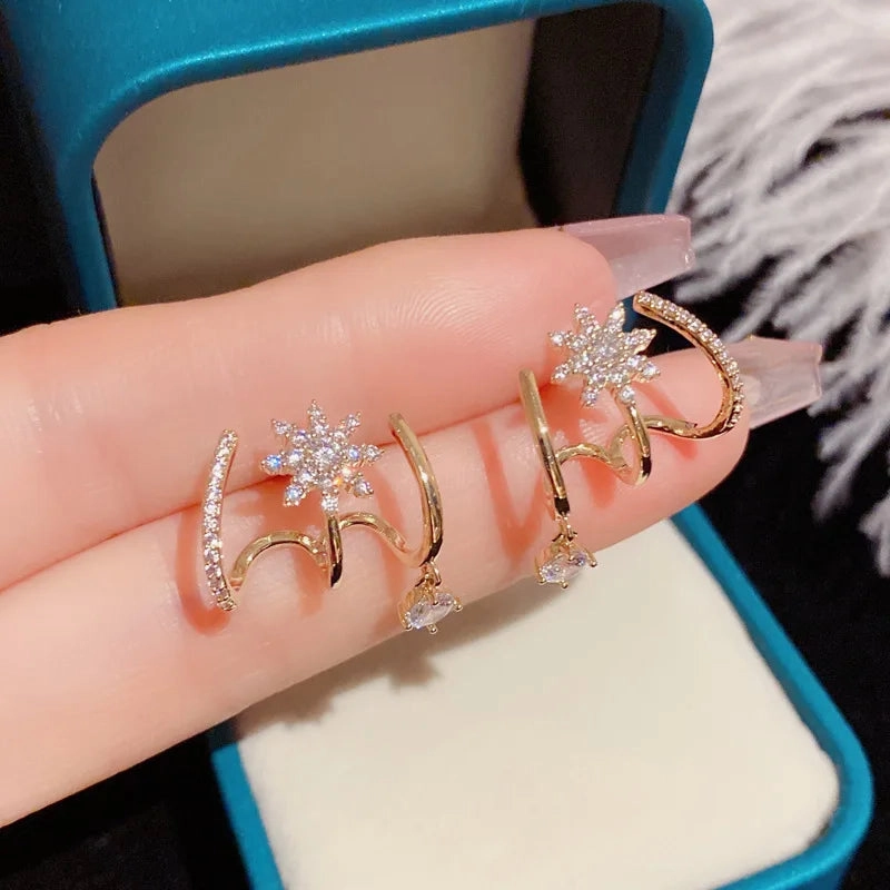 Inlaid Zircon Gold Colour Flower Earrings Unique Design Fashion Jewelry