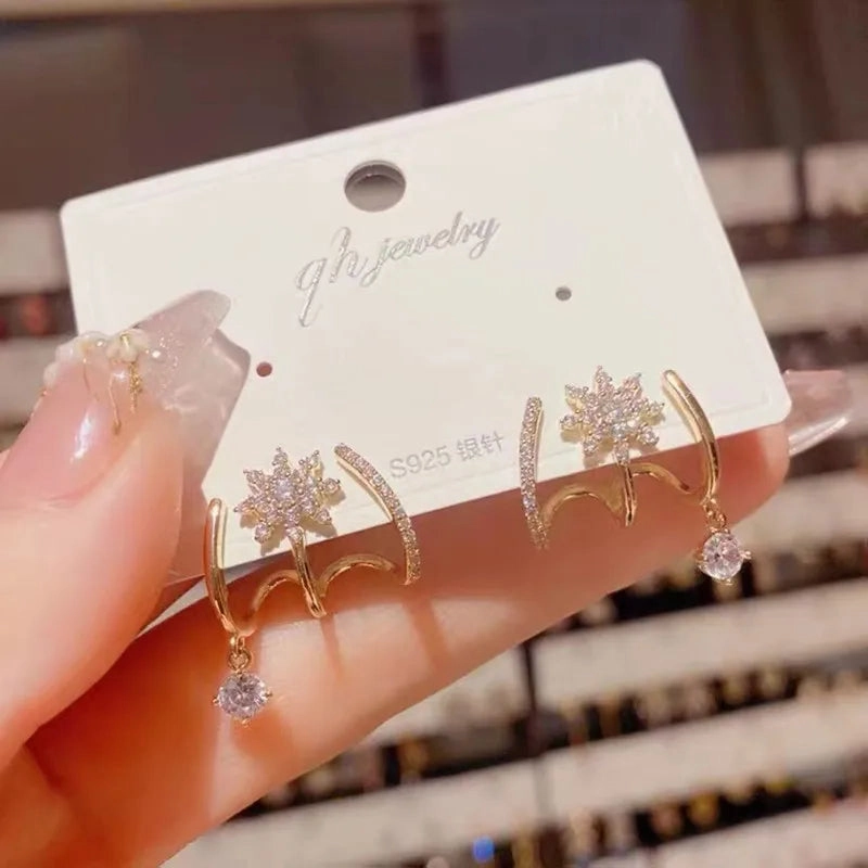 Inlaid Zircon Gold Colour Flower Earrings Unique Design Fashion Jewelry